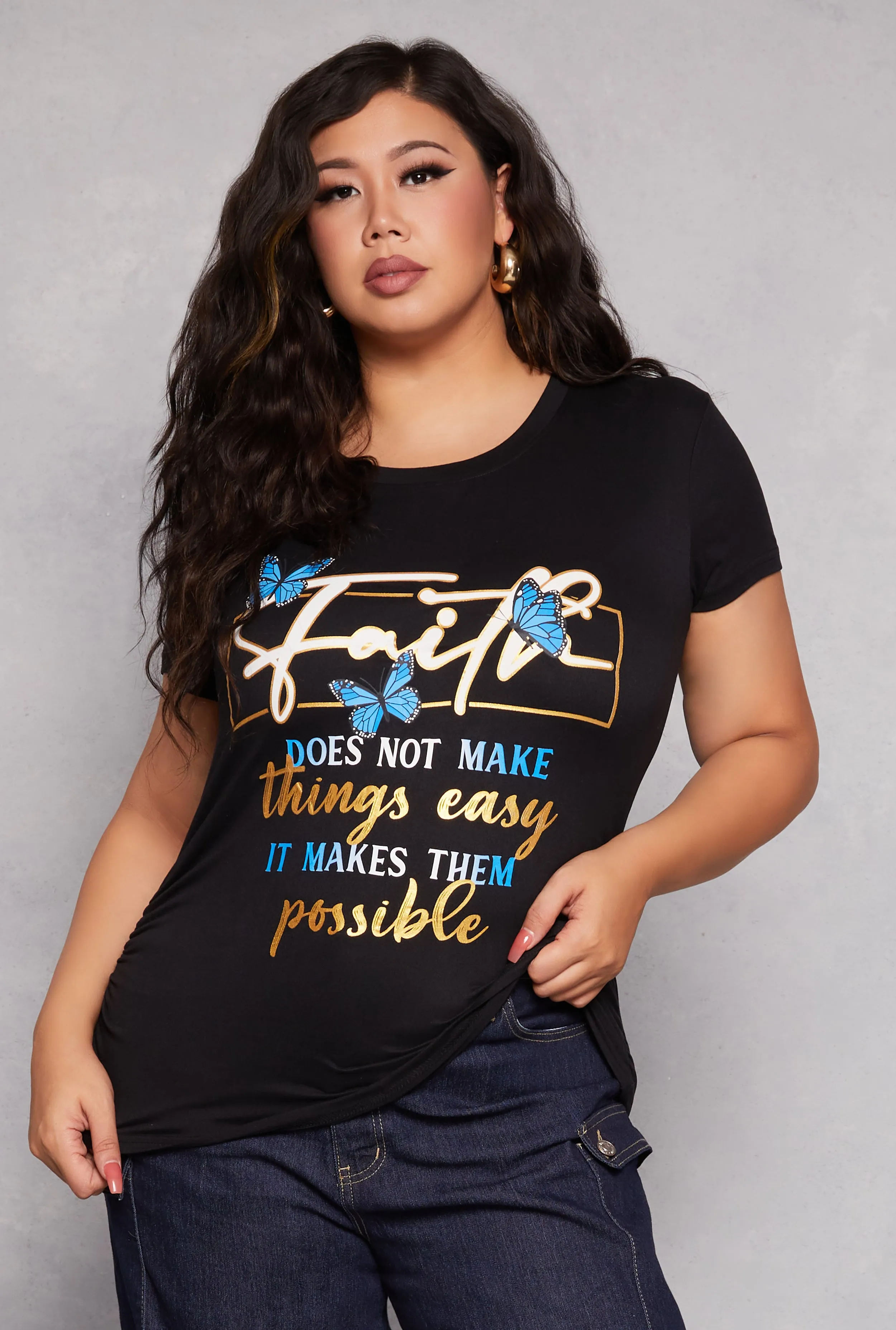 Plus Size Faith Ruched Graphic T Shirt sold by Rainbow