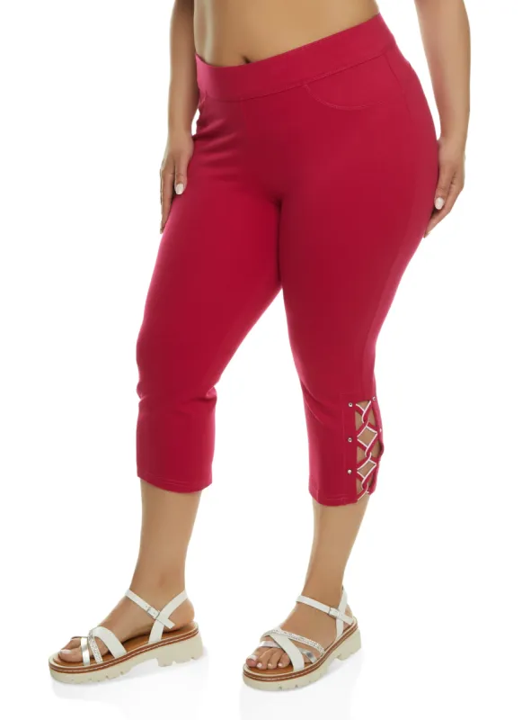 Plus Size Rhinestone Cut Out Snatched Capri Pants sold by Rainbow