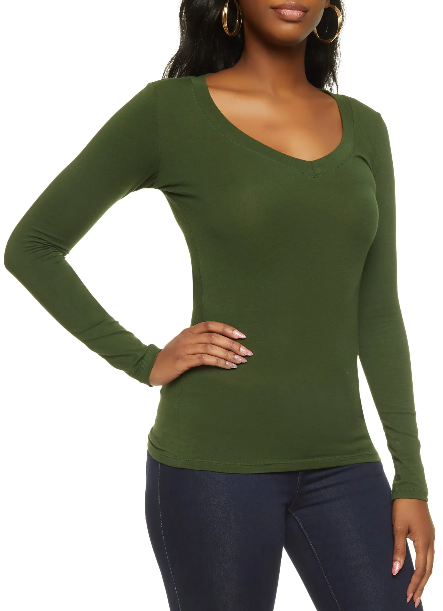 Basic V Neck Long Sleeve Top sold by Rainbow