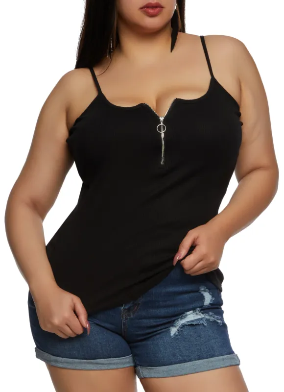 Plus Size O Ring Half Zip Cami sold by Rainbow