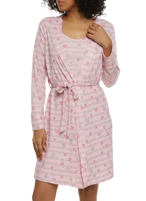 Ribbed Heart Print Cami Nightgown and Robe sold by Rainbow