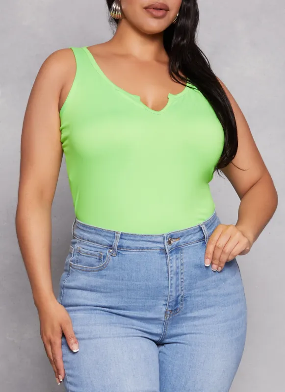 Plus Size Basic Notch Neck Tank Top sold by Rainbow