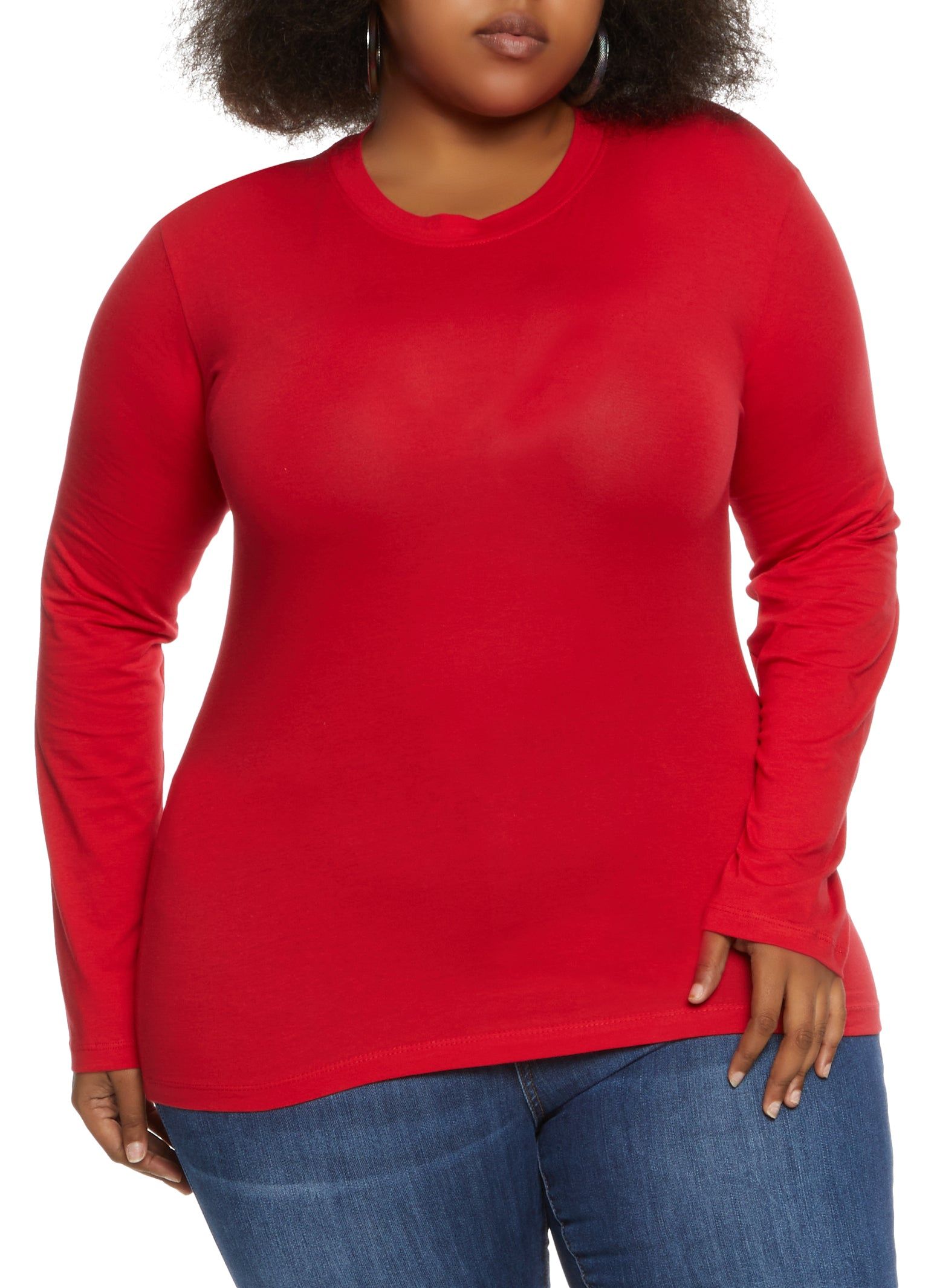 Plus Size Basic Long Sleeve Crew Neck Top sold by Rainbow