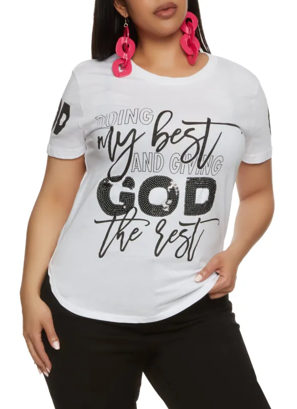 Plus Size Doing My Best Sequin Graphic Tee sold by Rainbow
