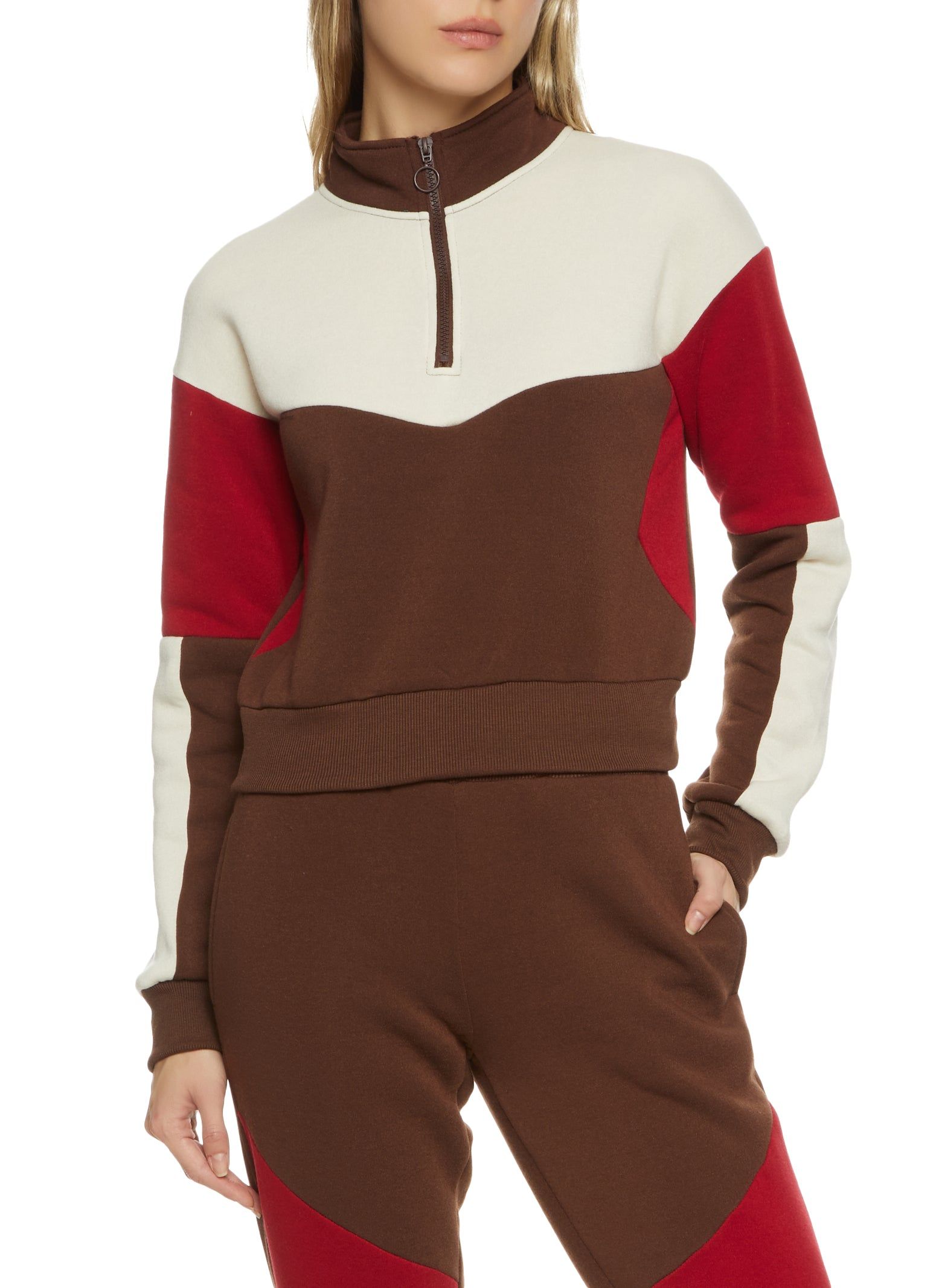 Color Block Zip Neck Sweatshirt sold by Rainbow