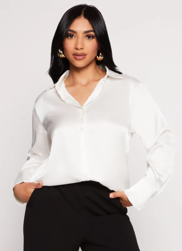 Satin Button Front Long Sleeve Shirt sold by Rainbow