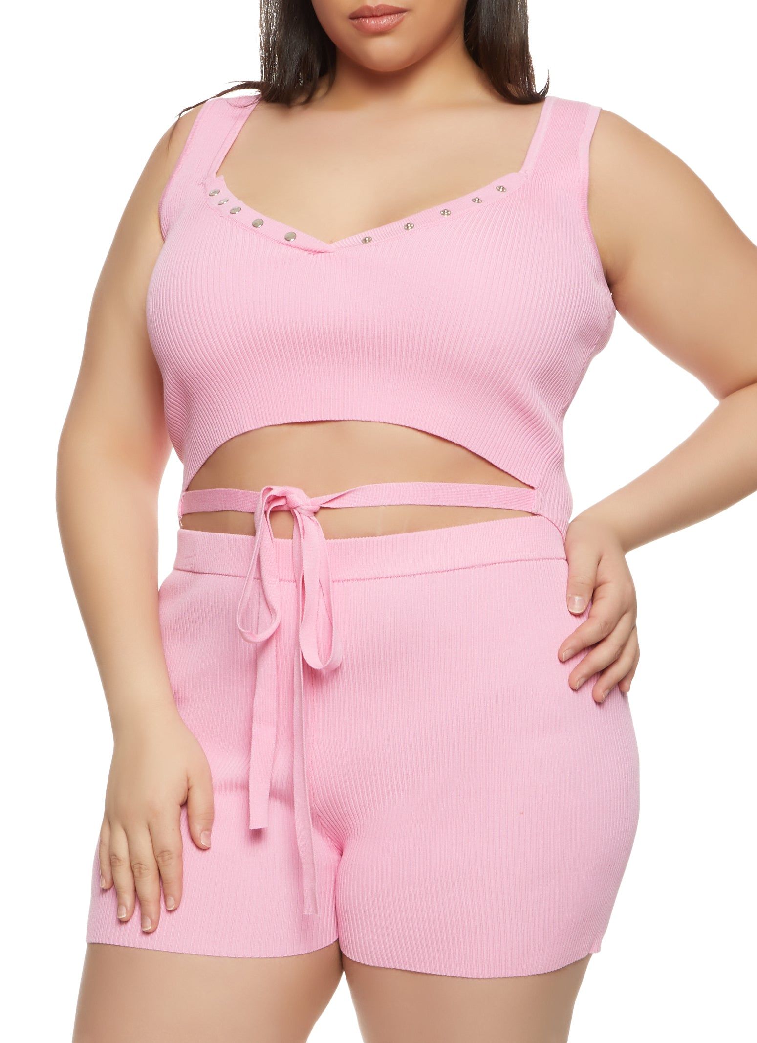 Plus Size Daisy Tie Front Cropped Tank Top sold by Rainbow