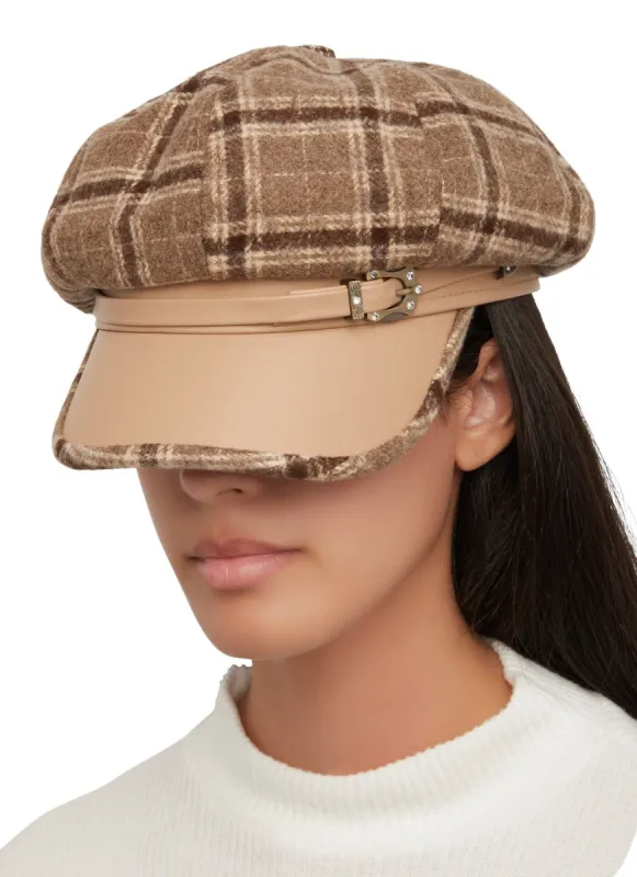 Plaid Rhinestone Buckle Cabbie Hat sold by Rainbow