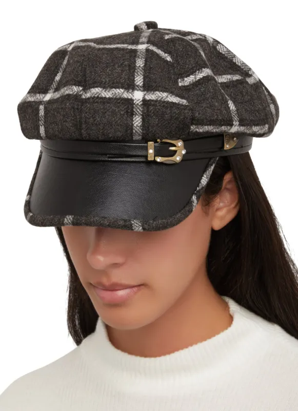 Plaid Rhinestone Buckle Cabbie Hat sold by Rainbow
