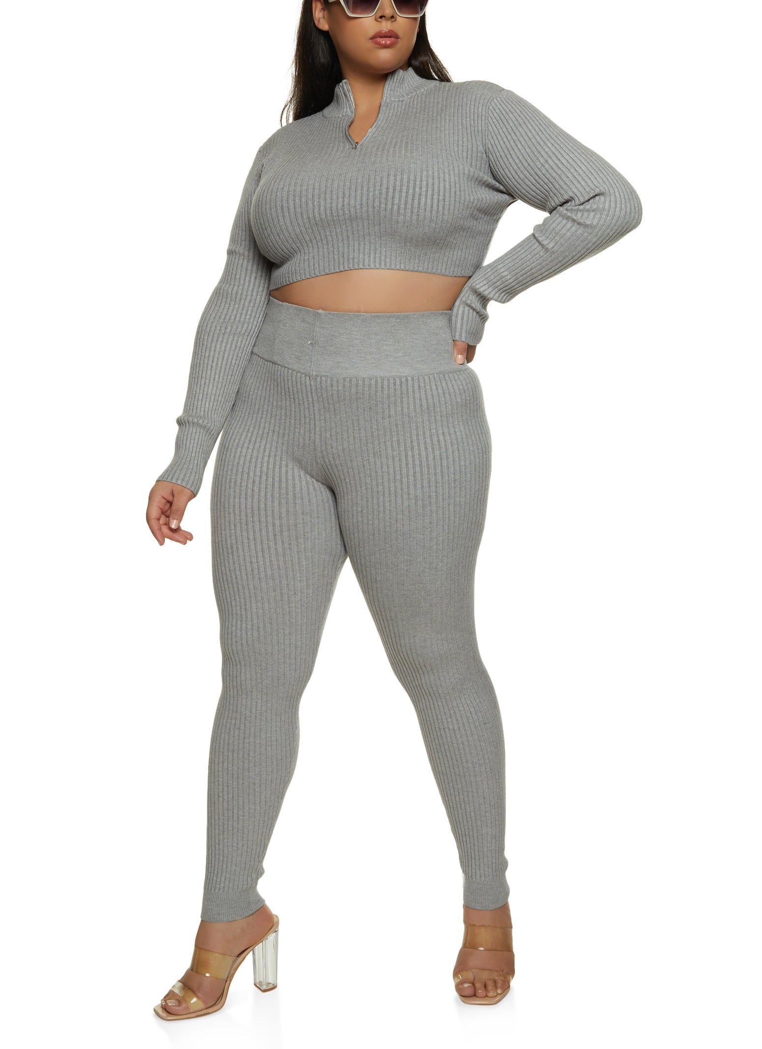 Plus Size Ribbed Zip Neck Crop Top sold by Rainbow product image thumbnail 2