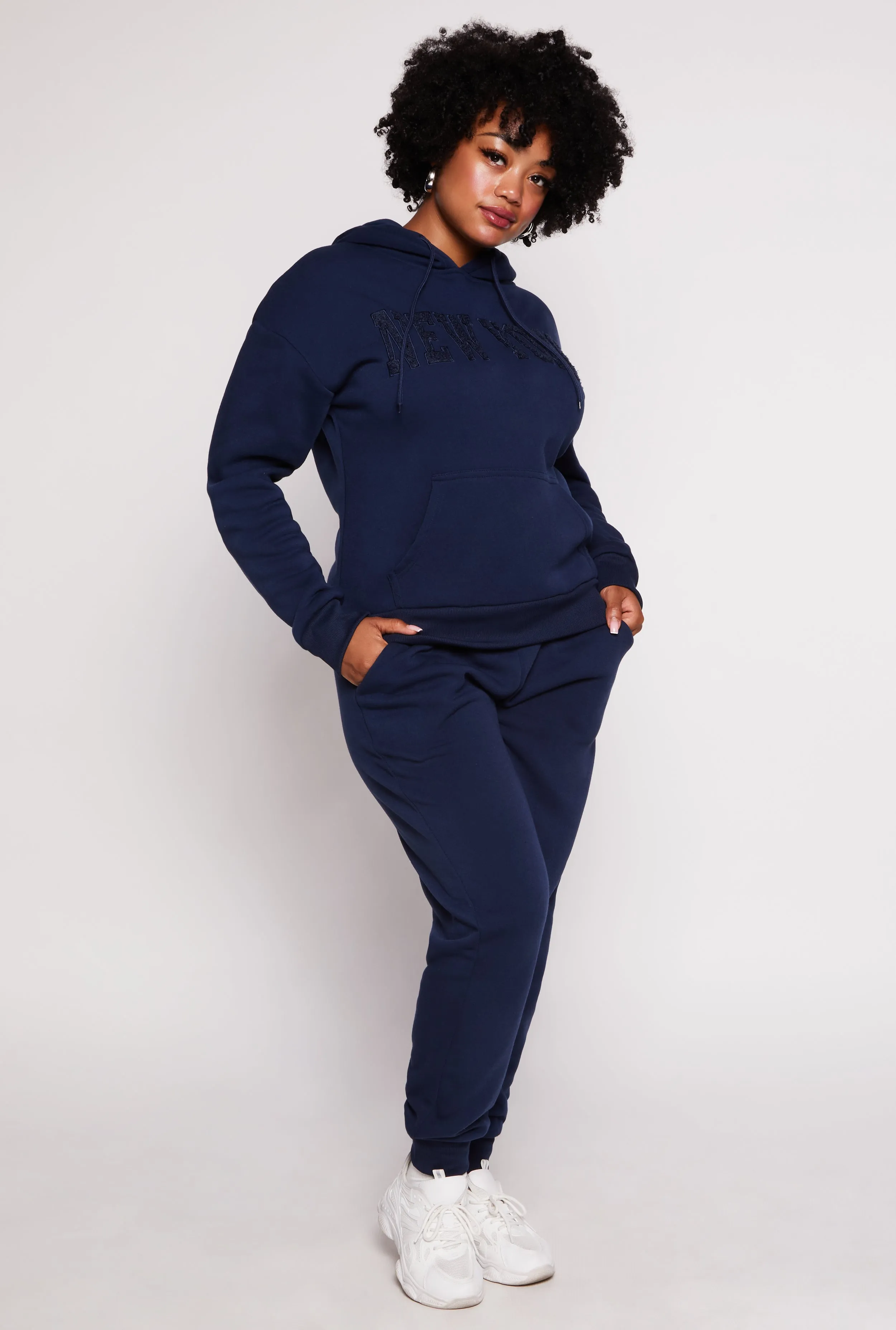 Plus Size Solid Fleece High Waist Drawstring Joggers sold by Rainbow