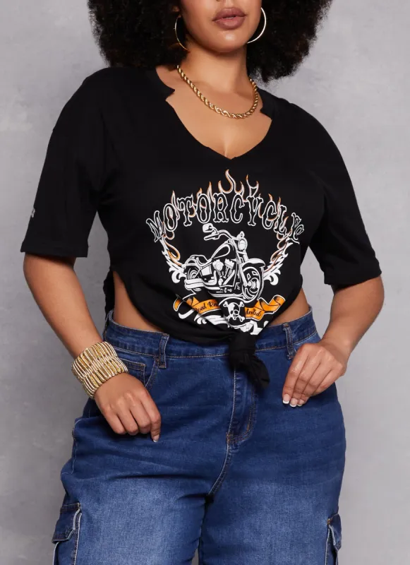 Plus Size Motorcycle Hanky Hem Graphic Tee sold by Rainbow