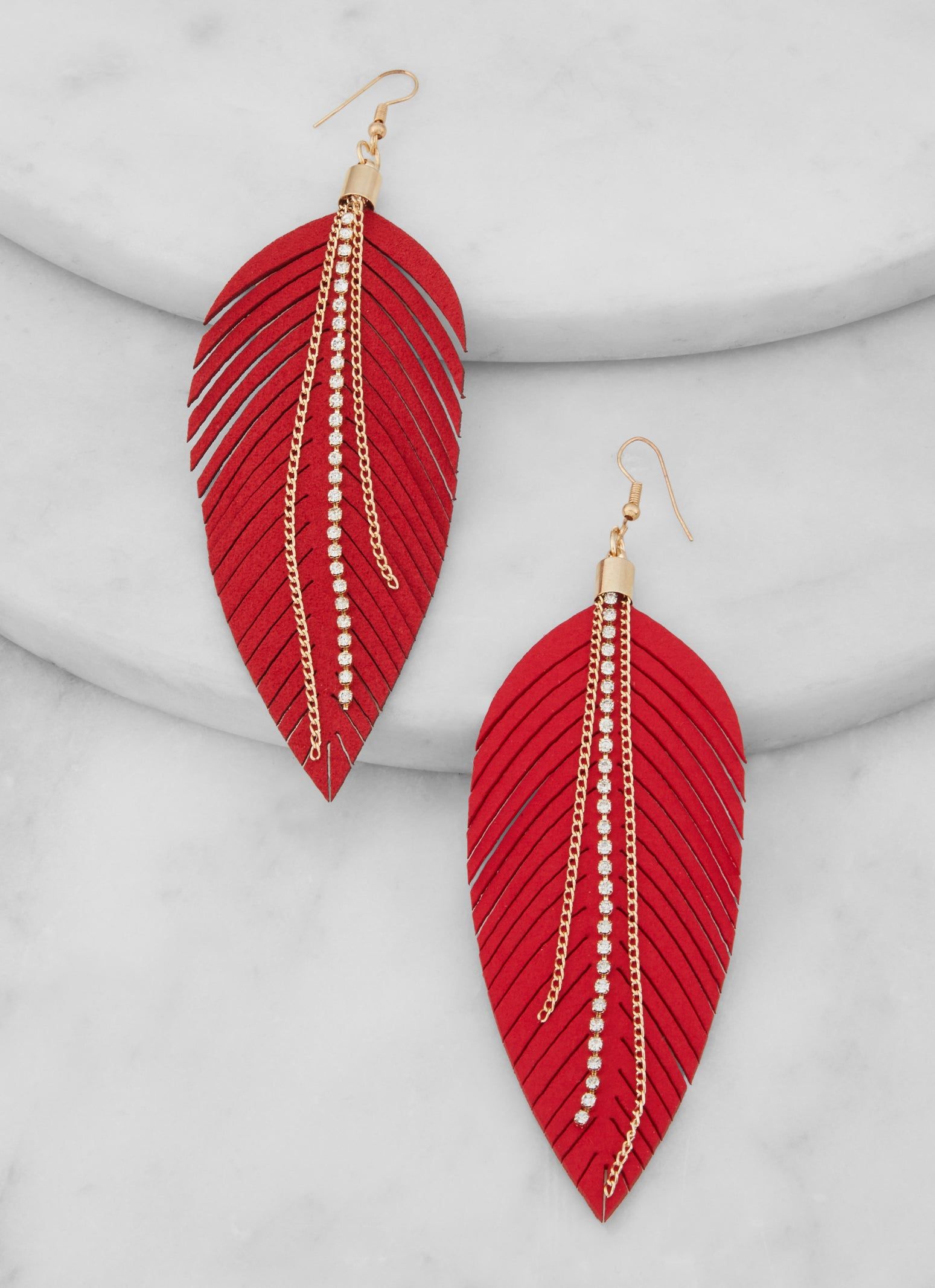 Rhinestone Faux Suede Leaf Drop Earrings sold by Rainbow product image thumbnail 2