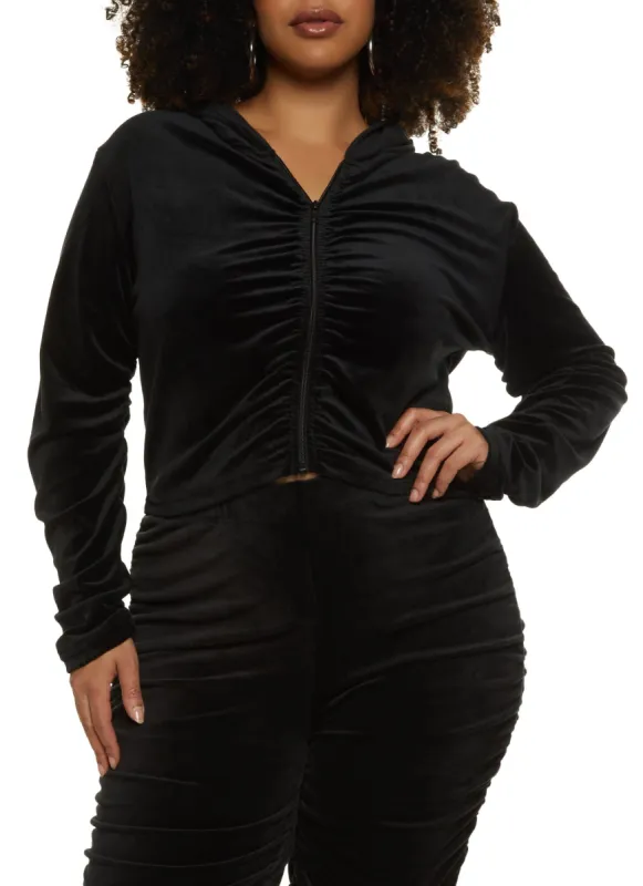 Plus Size Velour Ruched Front Hoodie sold by Rainbow