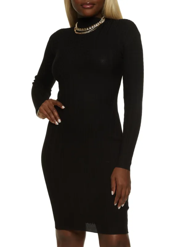 Textured Knit Mock Neck Sweater Dress sold by Rainbow
