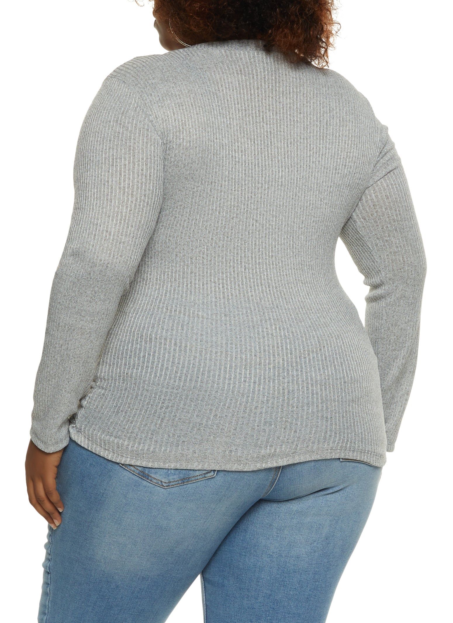 Plus Size Solid Ribbed Knit Long Sleeve Top sold by Rainbow product image thumbnail 2