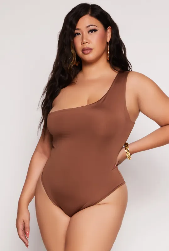 Plus Size Daisy Double Lined One Shoulder Bodysuit sold by Rainbow
