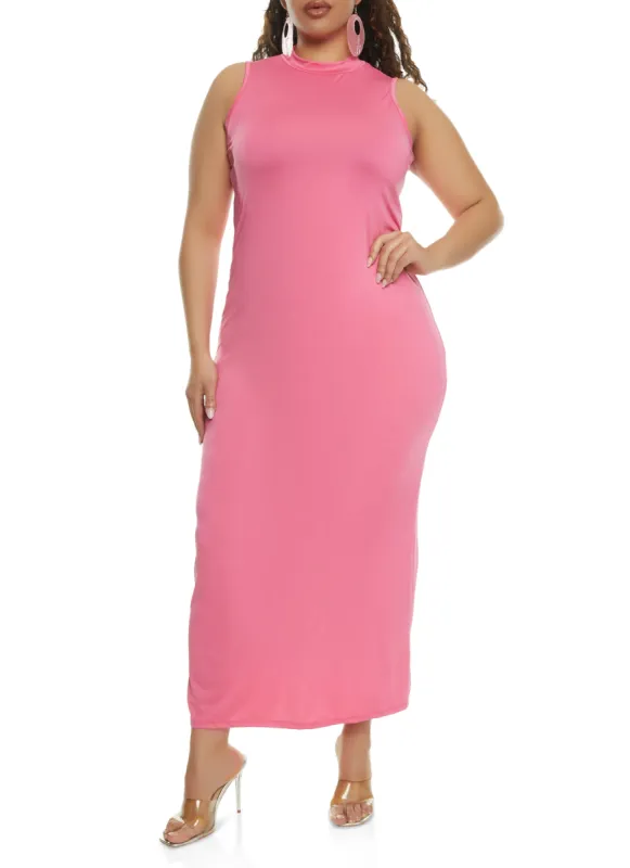 Plus Size Mock Neck Maxi Dress sold by Rainbow