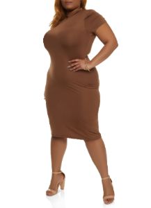 Plus Size Mock Neck Short Sleeve Midi Dress sold by Rainbow