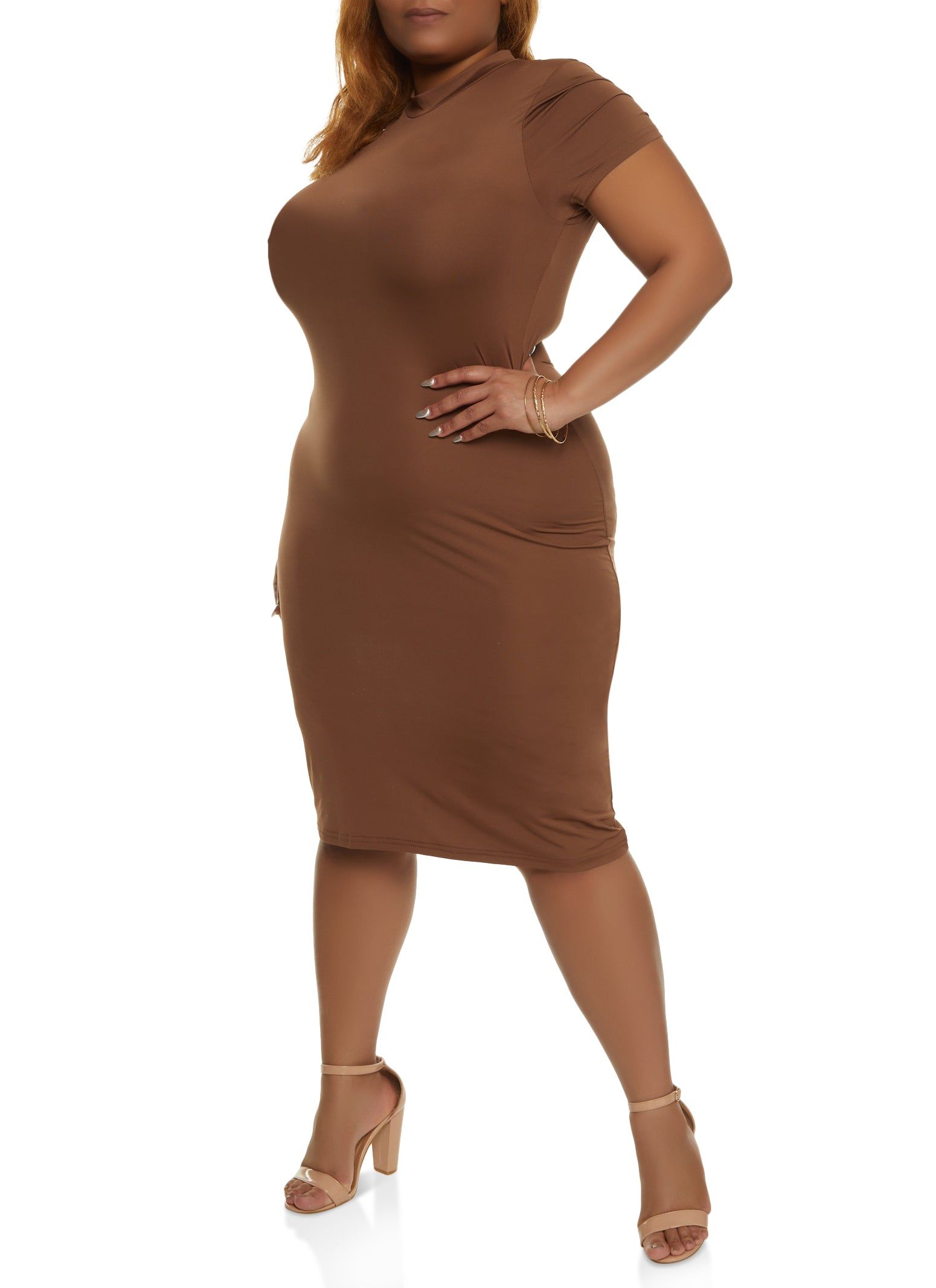 Plus Size Mock Neck Short Sleeve Midi Dress sold by Rainbow product image thumbnail 2