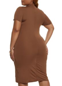 Plus Size Mock Neck Short Sleeve Midi Dress sold by Rainbow