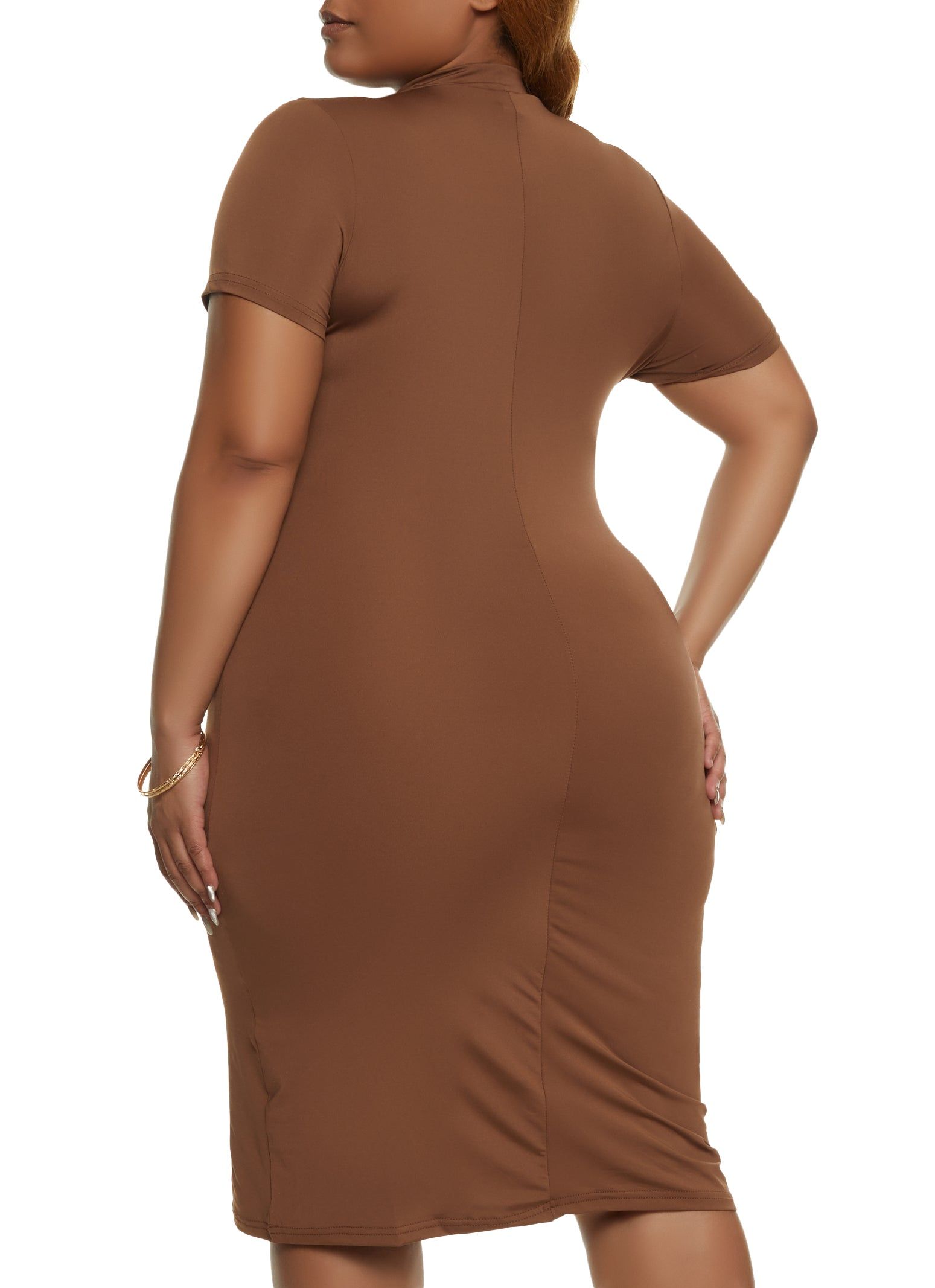 Plus Size Mock Neck Short Sleeve Midi Dress sold by Rainbow product image thumbnail 3