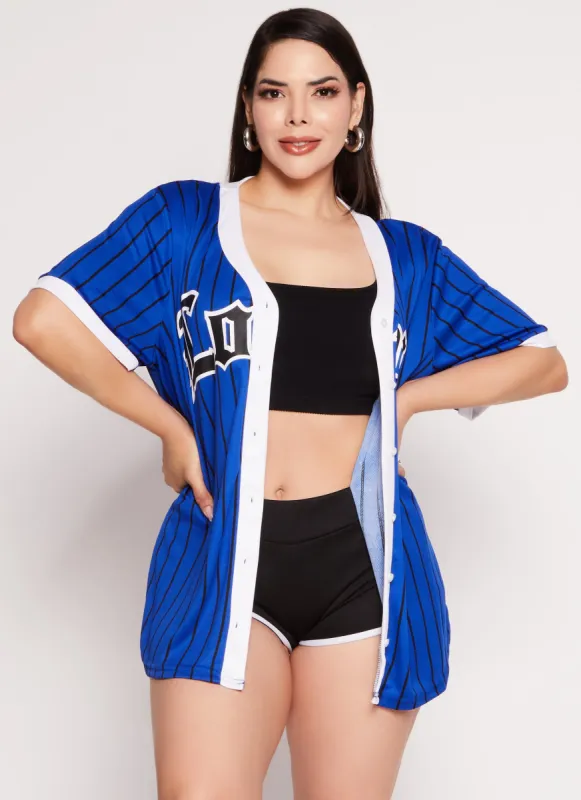 Plus Size Striped Love Graphic Baseball Jersey sold by Rainbow