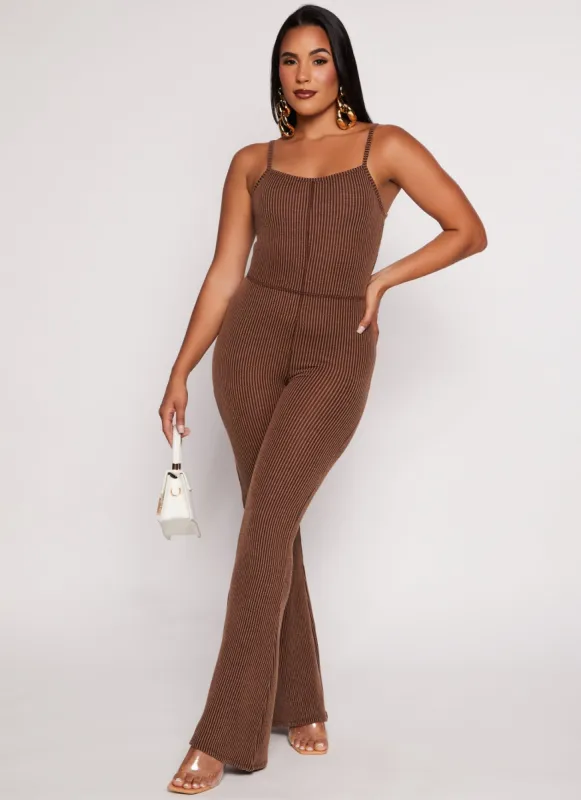 Almost Famous Ribbed Cami Flare Jumpsuit sold by Rainbow