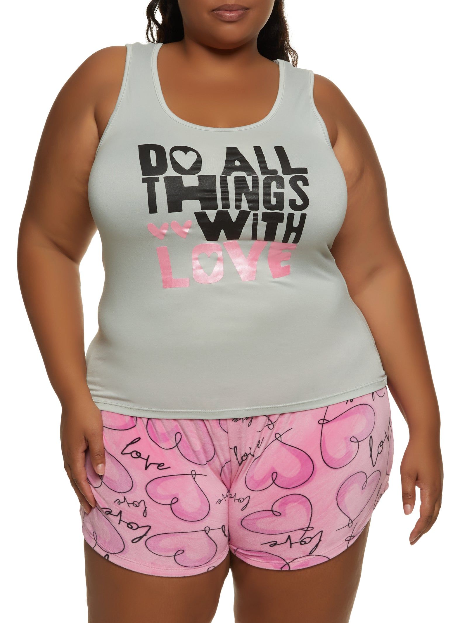 Plus Size Do All Things With Love Pajama Tank Top and Shorts sold by Rainbow