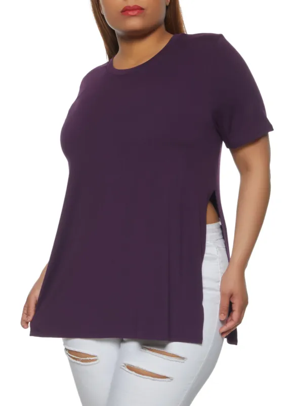 Plus Size Split Hem Basic Tee sold by Rainbow