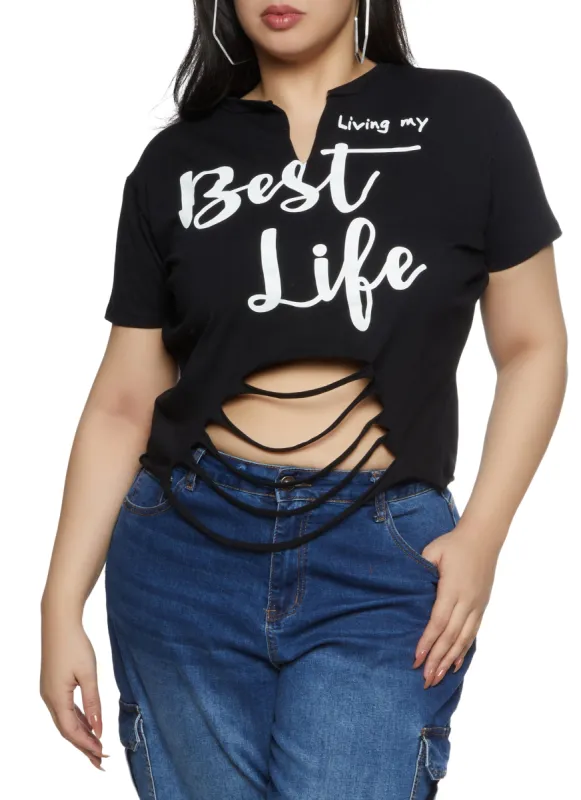 Plus Size Living My Best Life Laser Cut Graphic Tee sold by Rainbow