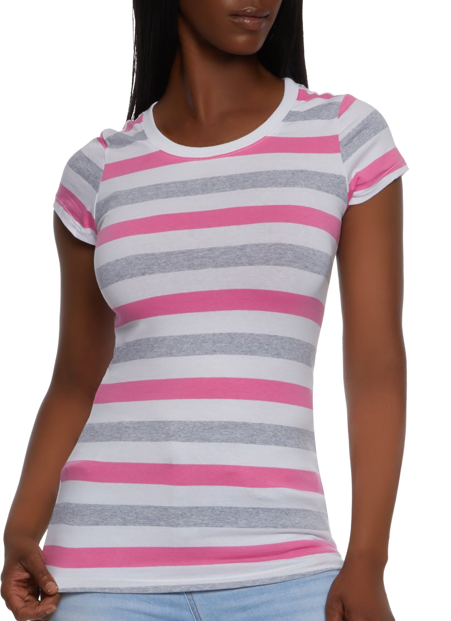 Basic Stripe Crew Neck Tee sold by Rainbow