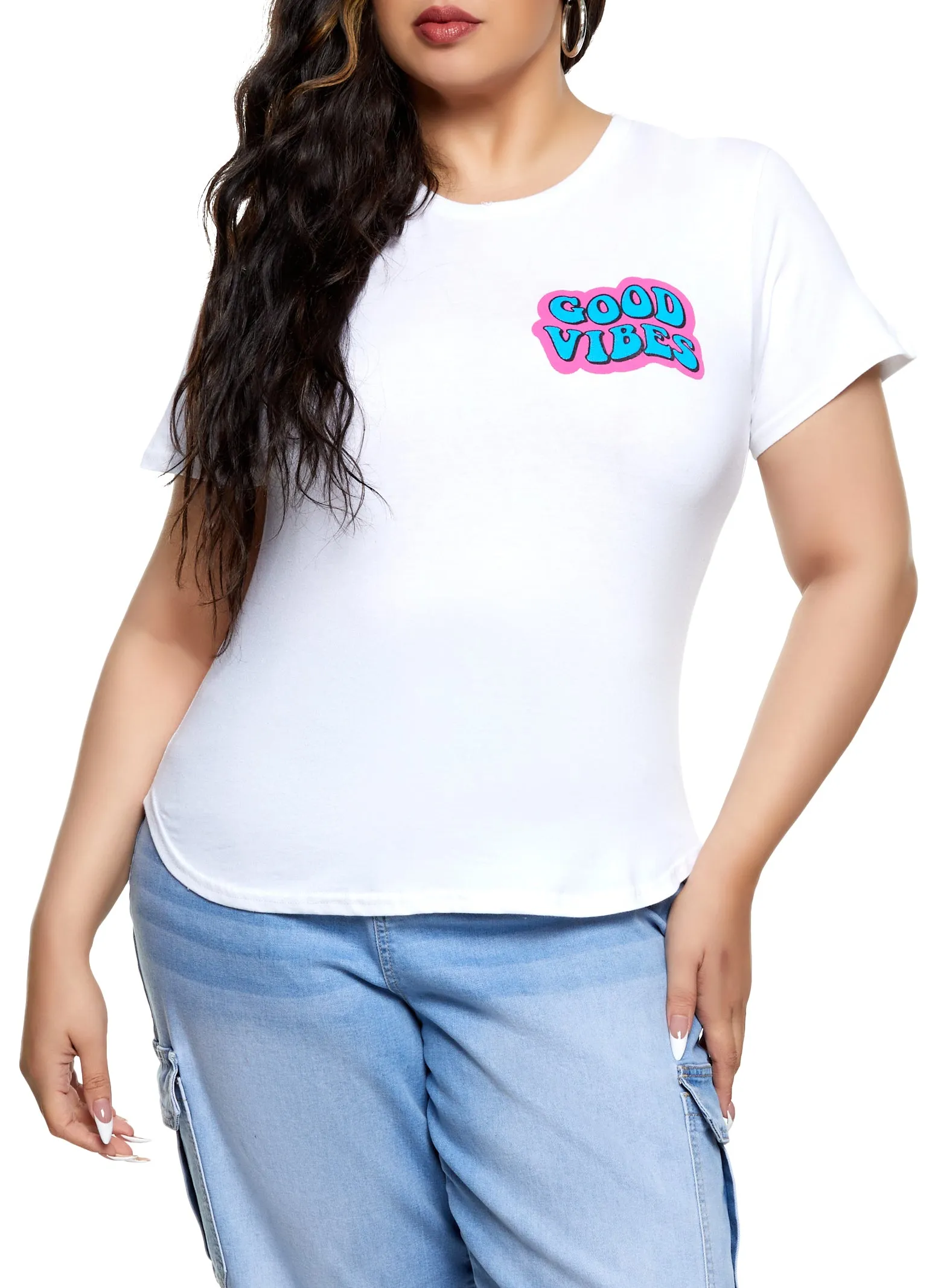 Plus Size Good Vibes Bear High Low Hem Graphic Tee sold by Rainbow product image thumbnail 2