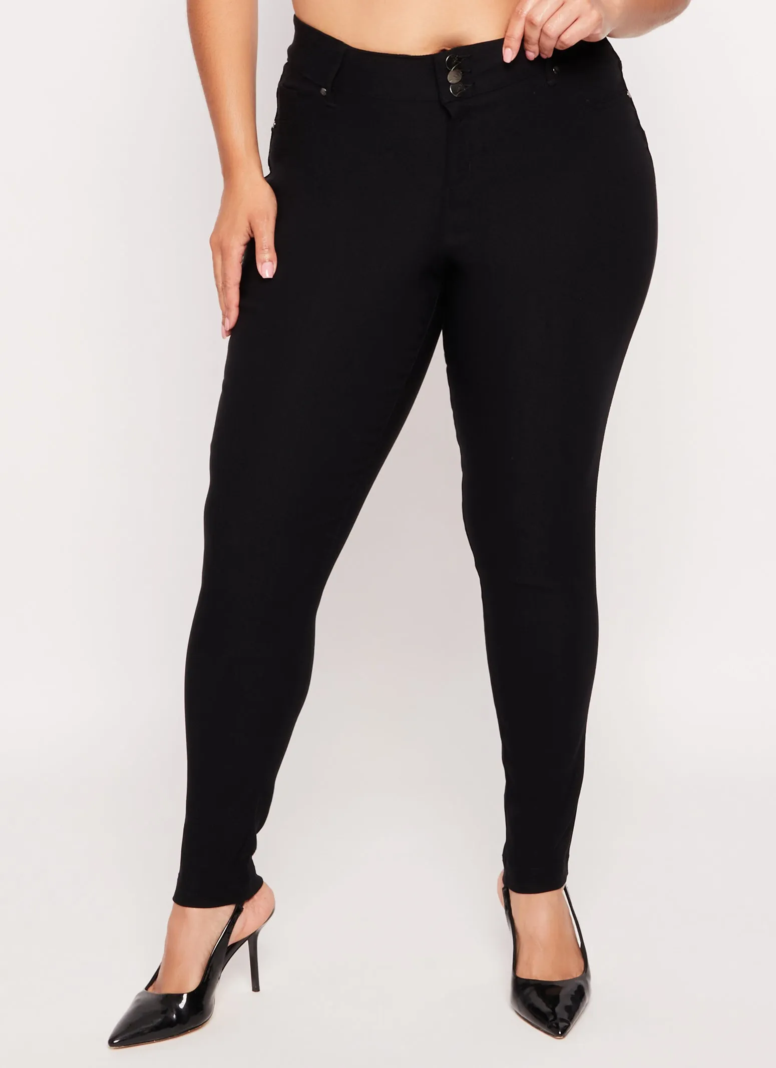 Plus Size Triple Button High Waist Skinny Leg Pants sold by Rainbow product image thumbnail 2