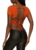 Solid Open Lace Up Back Crop Top sold by Rainbow