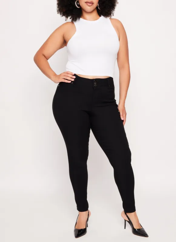 Plus Size Triple Button High Waist Skinny Leg Pants sold by Rainbow