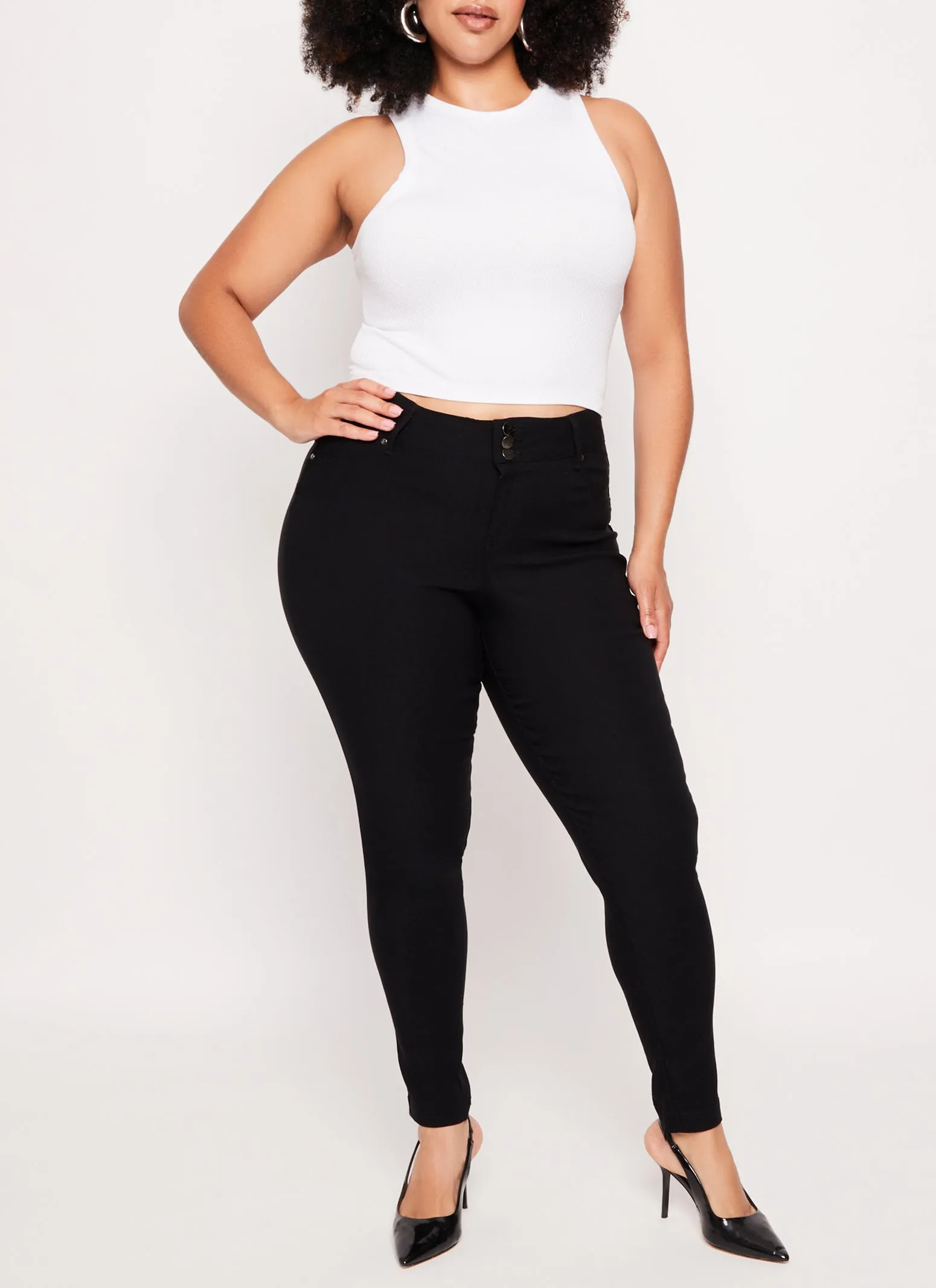 Plus Size Triple Button High Waist Skinny Leg Pants sold by Rainbow