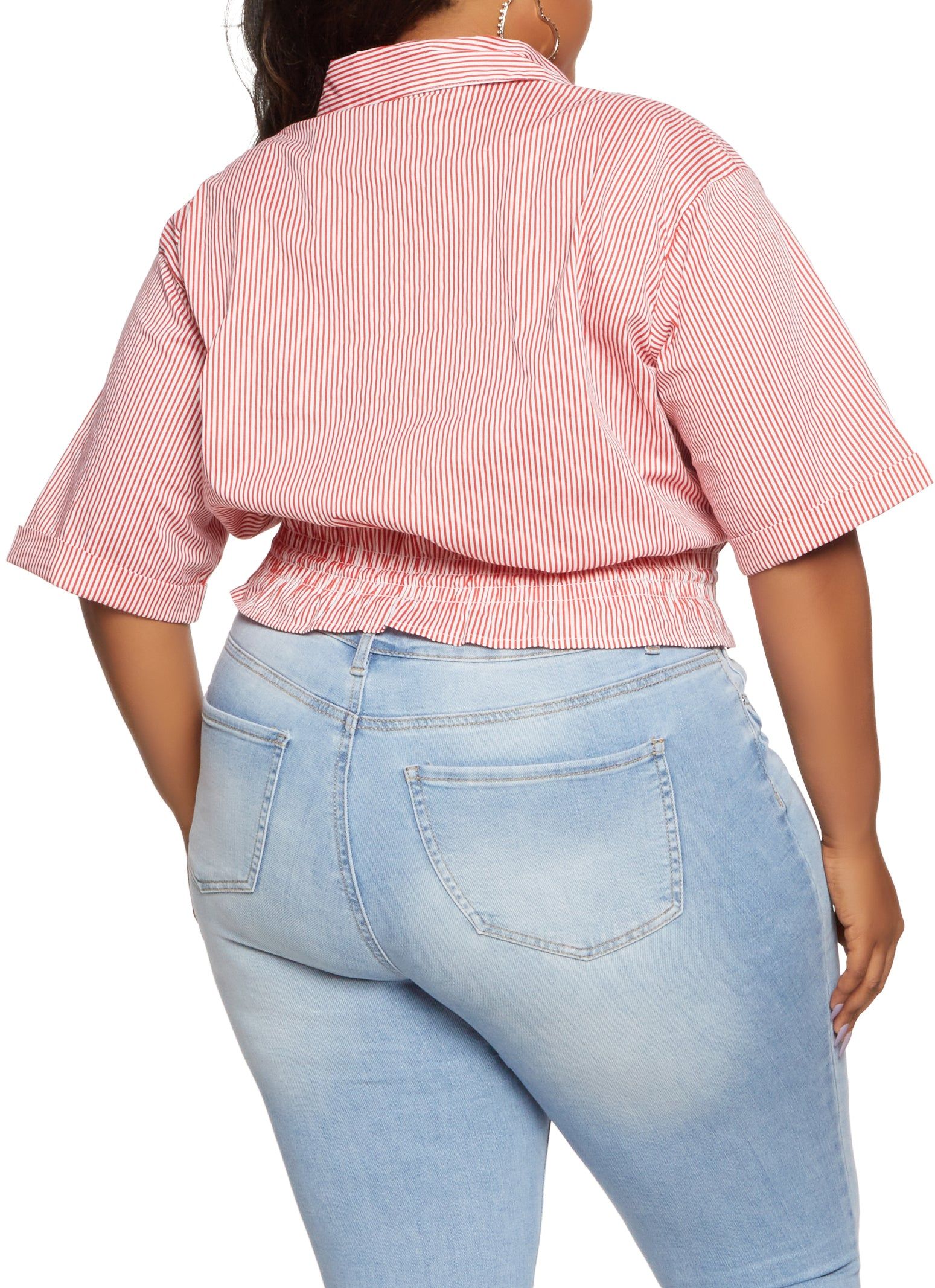 Plus Size Striped Drawstring Hem Button Down Shirt sold by Rainbow product image thumbnail 2