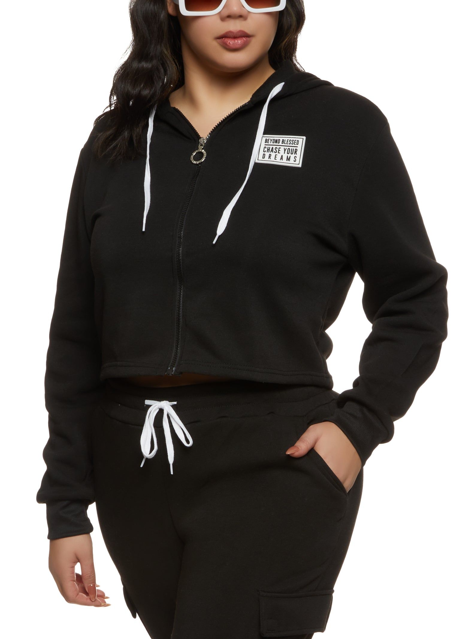 Plus Size Beyond Blessed Graphic Patch Hoodie sold by Rainbow