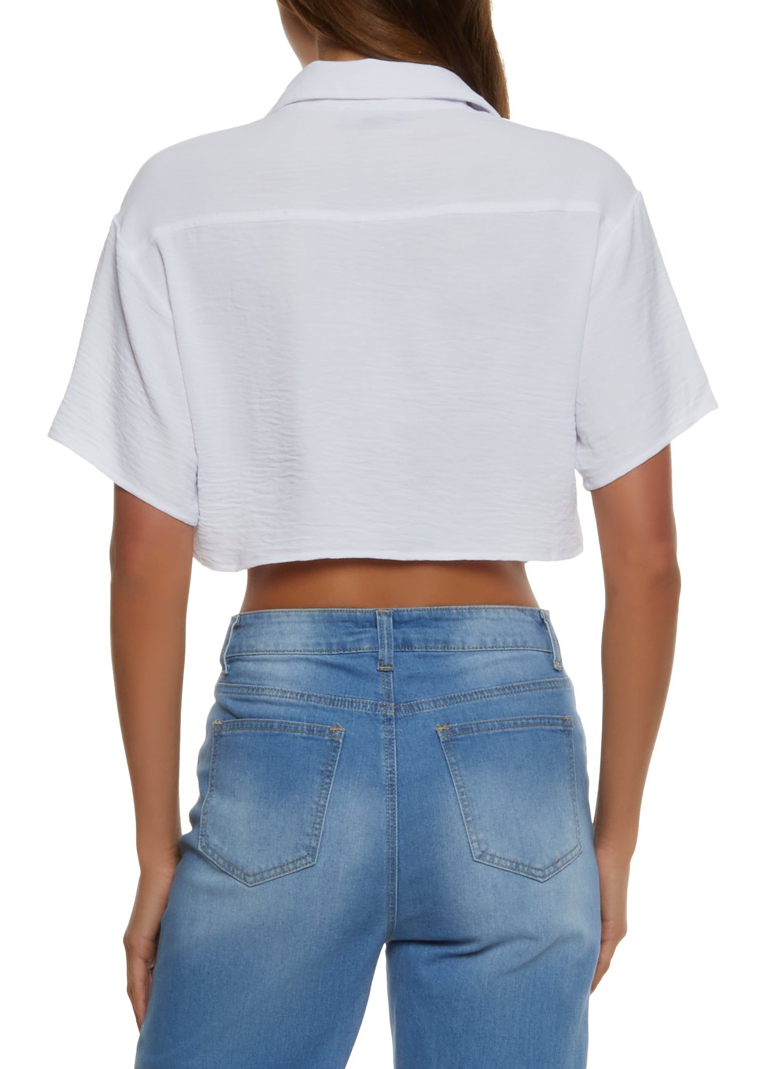 Cropped Flap Pocket Detail Button Front Shirt sold by Rainbow product image thumbnail 2