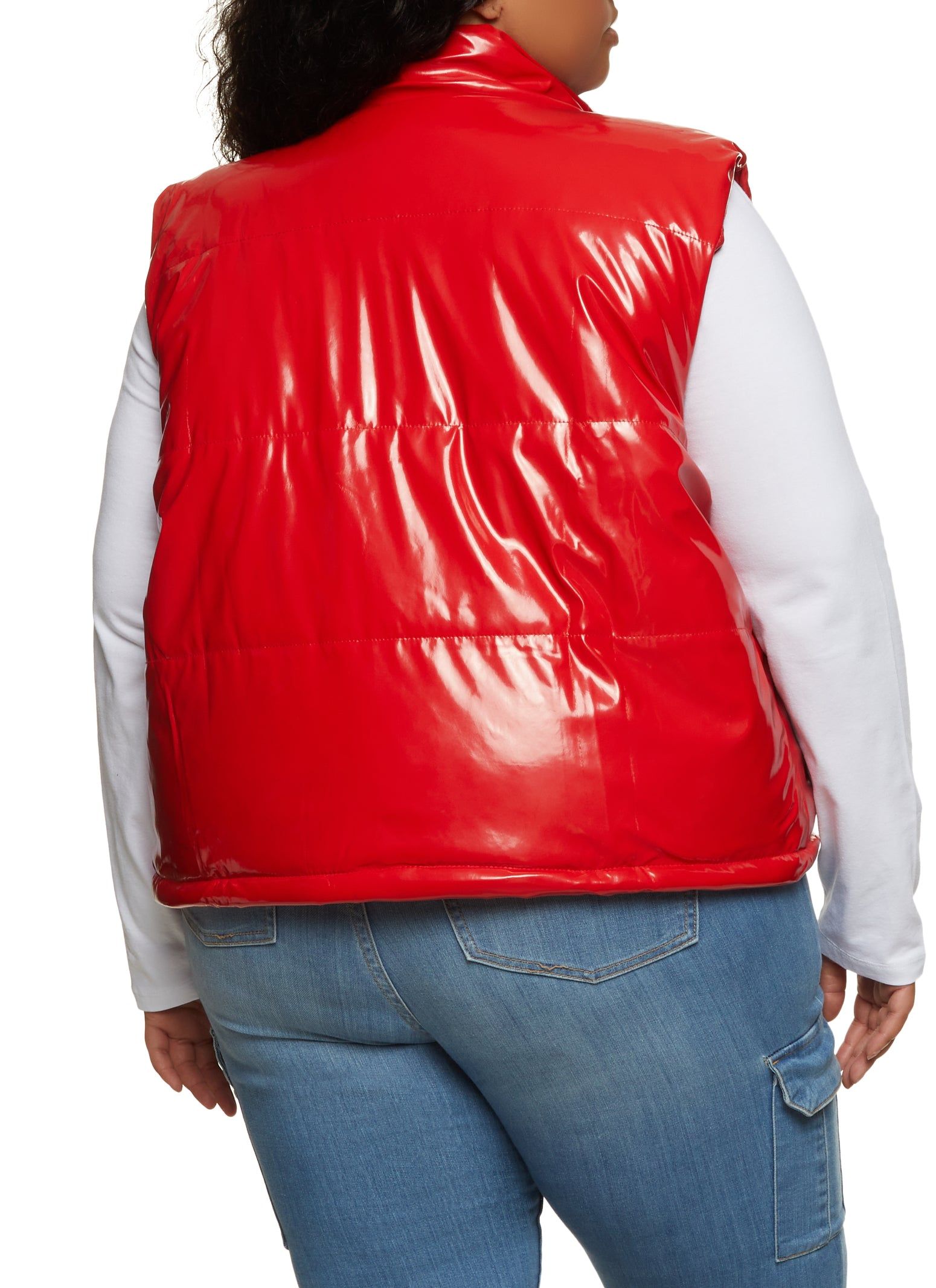Plus Size Zip Front Faux Patent Leather Puffer Vest sold by Rainbow product image thumbnail 2