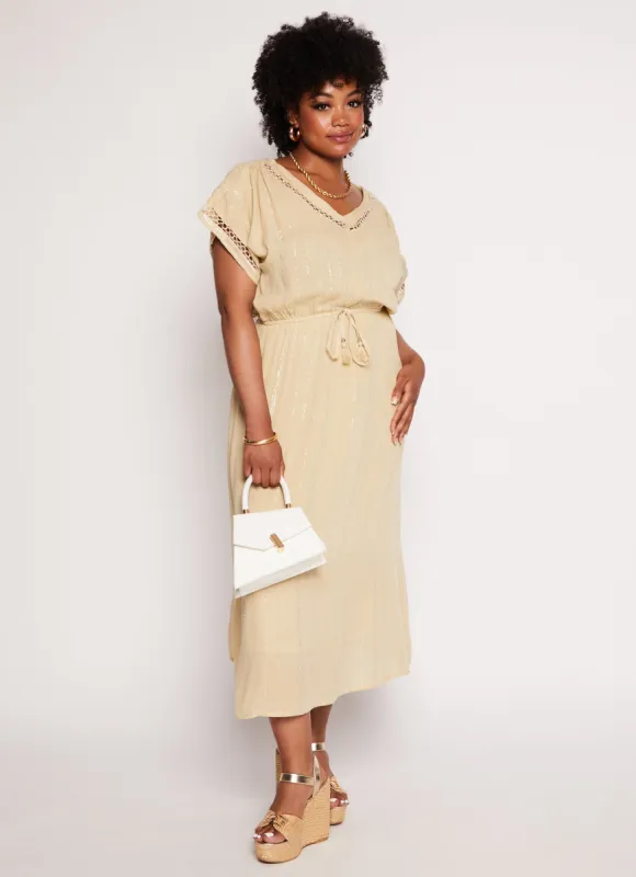 Plus Size Lurex Striped V Neck Maxi Dress sold by Rainbow
