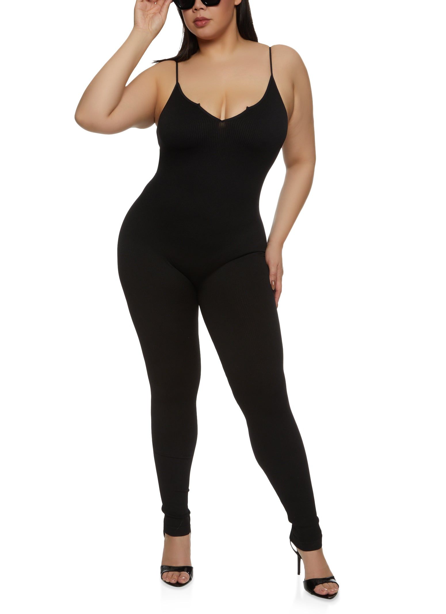 Plus Size Seamless Notch Neck Cami Catsuit sold by Rainbow