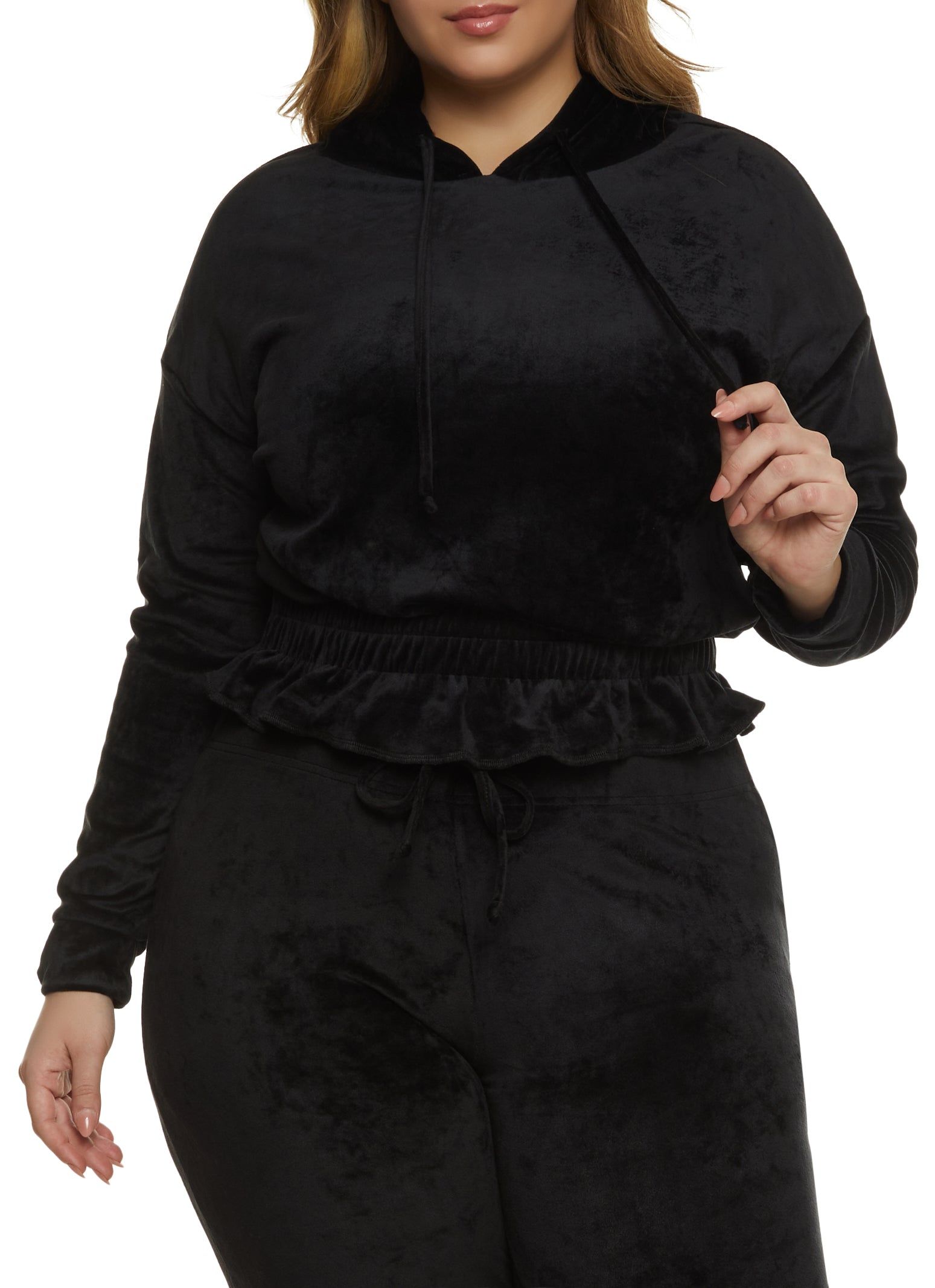 Plus Size Velour Elastic Waist Hoodie sold by Rainbow