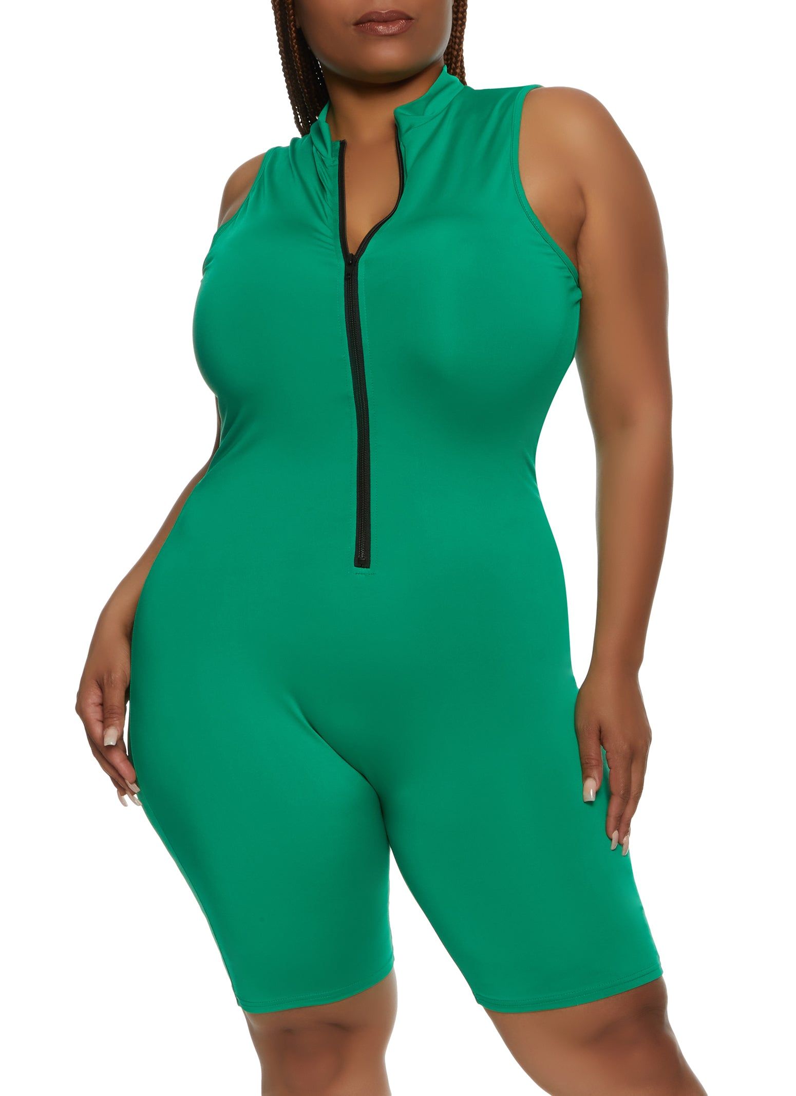 Plus Contrast Zip Biker Romper sold by Rainbow