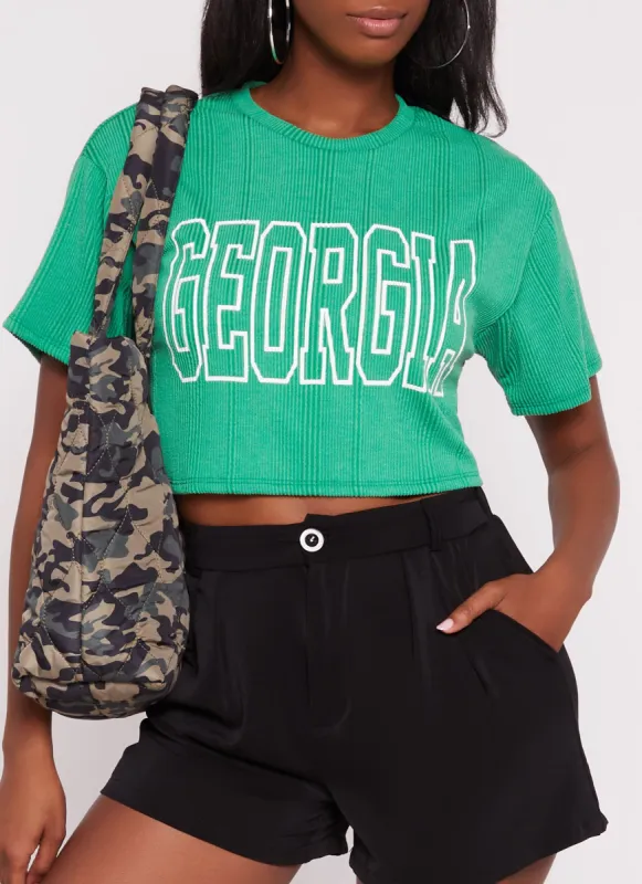 Ribbed Georgia Cropped Graphic Tee sold by Rainbow