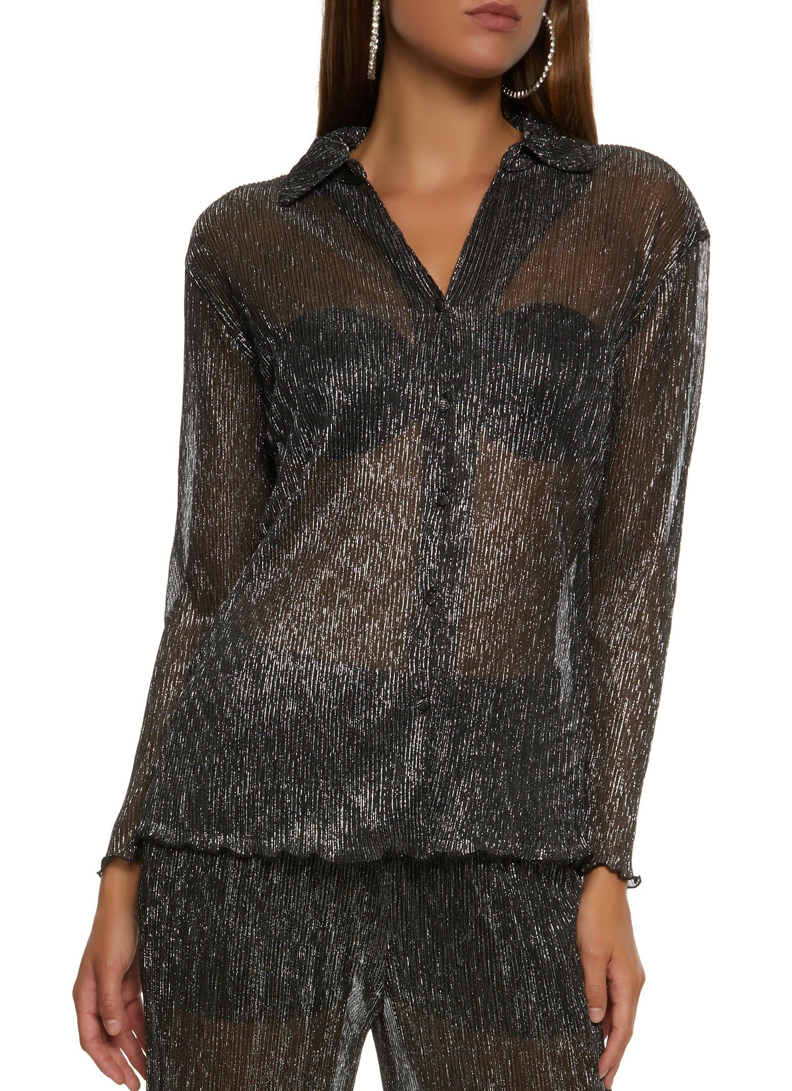 Lurex Plisse Button Front Shirt sold by Rainbow