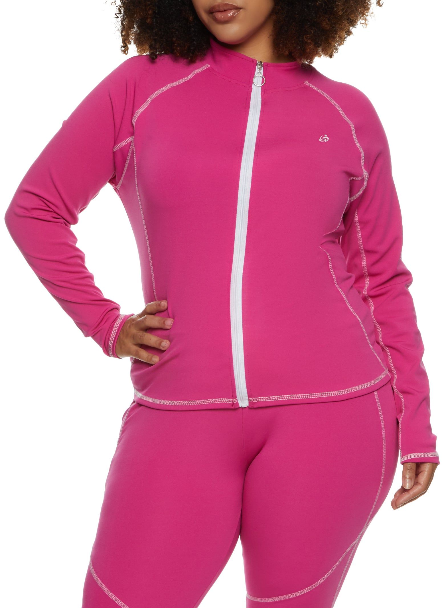 Plus Size Zip Front Contrast Stitch Track Jacket sold by Rainbow