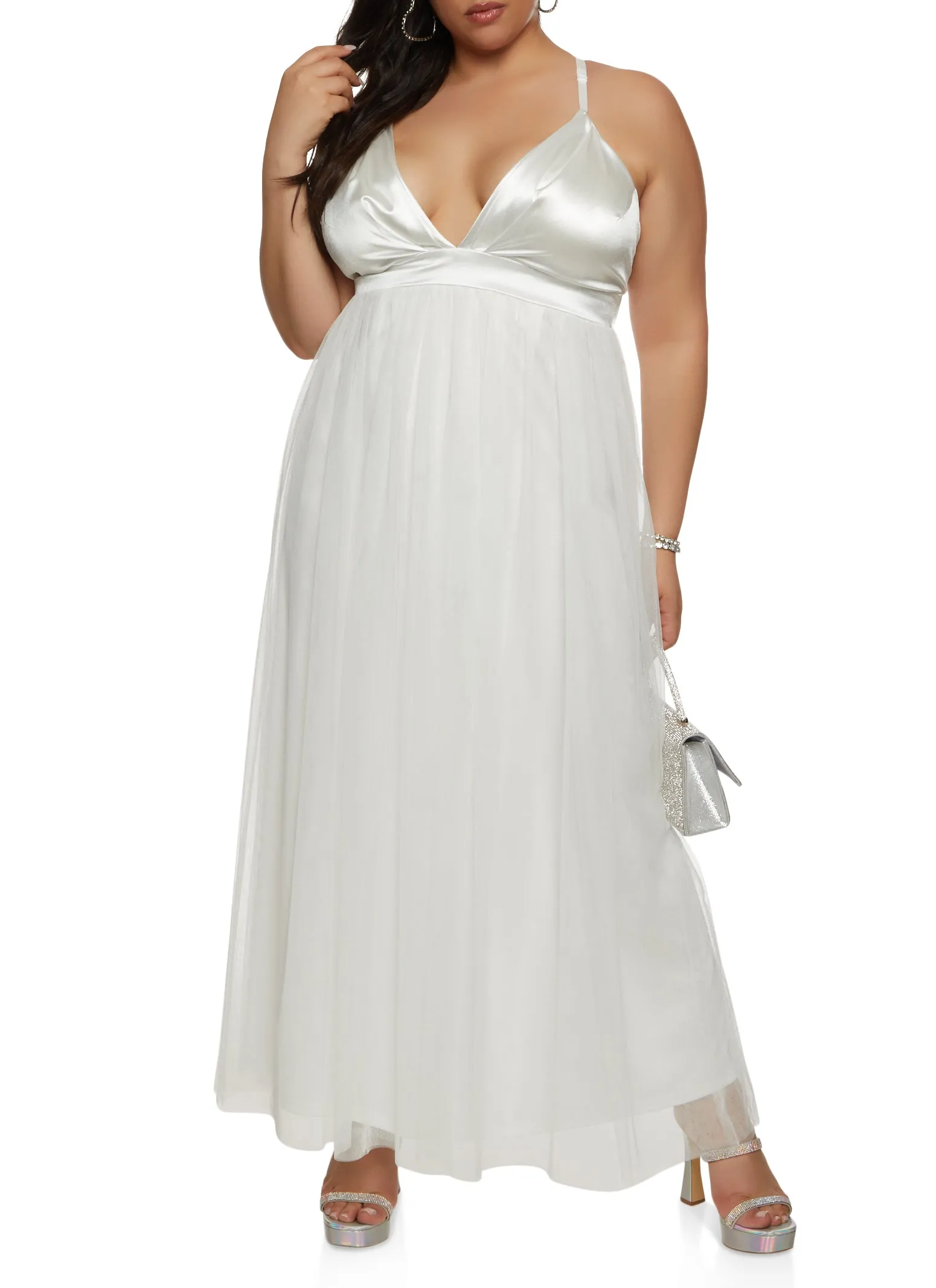 Plus Size Haute Monde Satin Plunge Tulle Maxi Dress sold by Rainbow product image thumbnail 2
