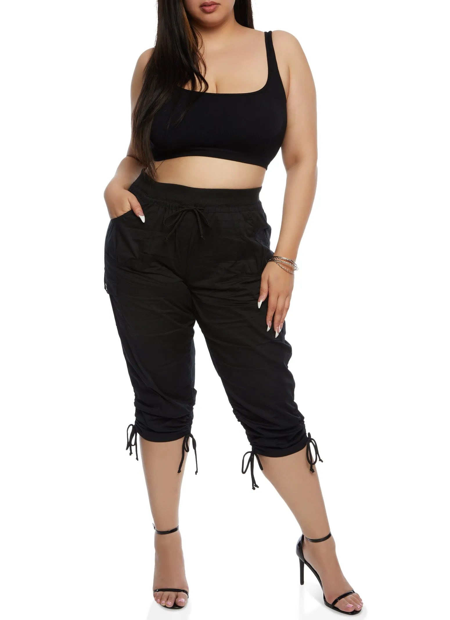 Plus Size Tie Hem Cargo Pocket Capris sold by Rainbow